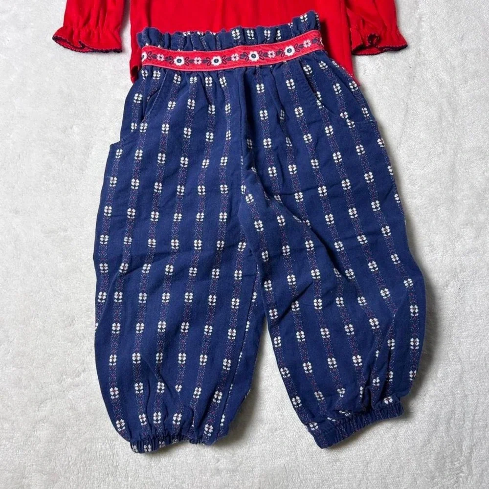 Vintage Oshkosh Red white and blue floral bubble pants matching turtleneck USA‎